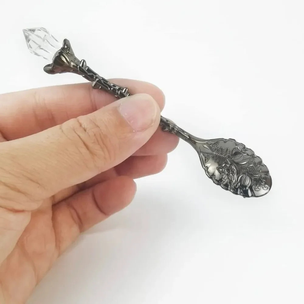 4 black tone Retro Coffee Spoons Crystal Alloy Spoons Vintage Carved Co…